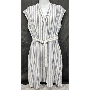 Jones NY Striped Linen Dress Women's 6 Belted Mini Shift Coastal Beach Resort